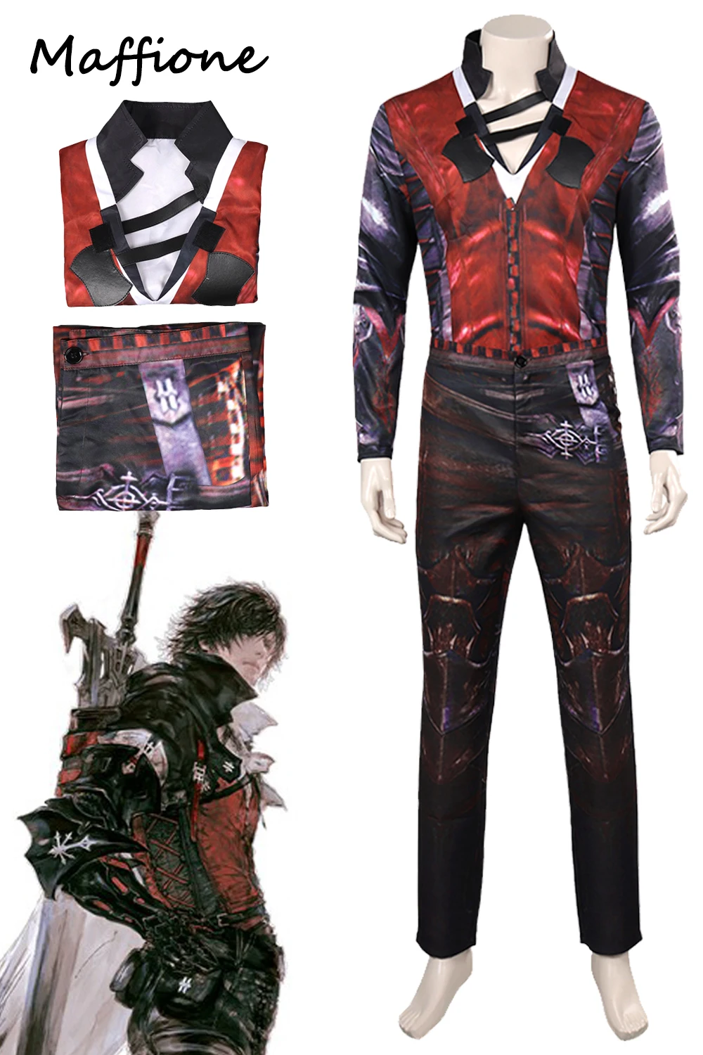 

FF16 Clive Rosfield Cosplay Men Fantasy Outfit Game Final Cos Fantasy XVI Disguise Costume Printed Cloth Halloween Roleplay Suit