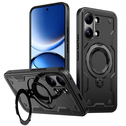 Military Armor Shockproof 360° Rotating Ring Stand Case with TPU Frame Cover for Poco X8 Pro (Black)