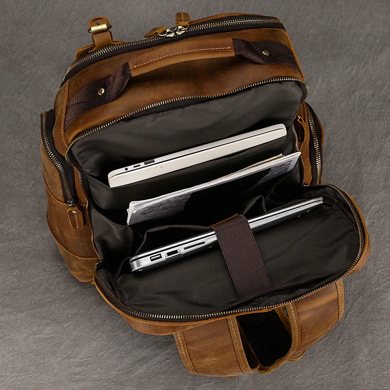 Hot Multifunction Fashion Men Backpack Vintage Leather Backpack Leather School Bag Neutral Large Travel Backpack Daypack Men 5