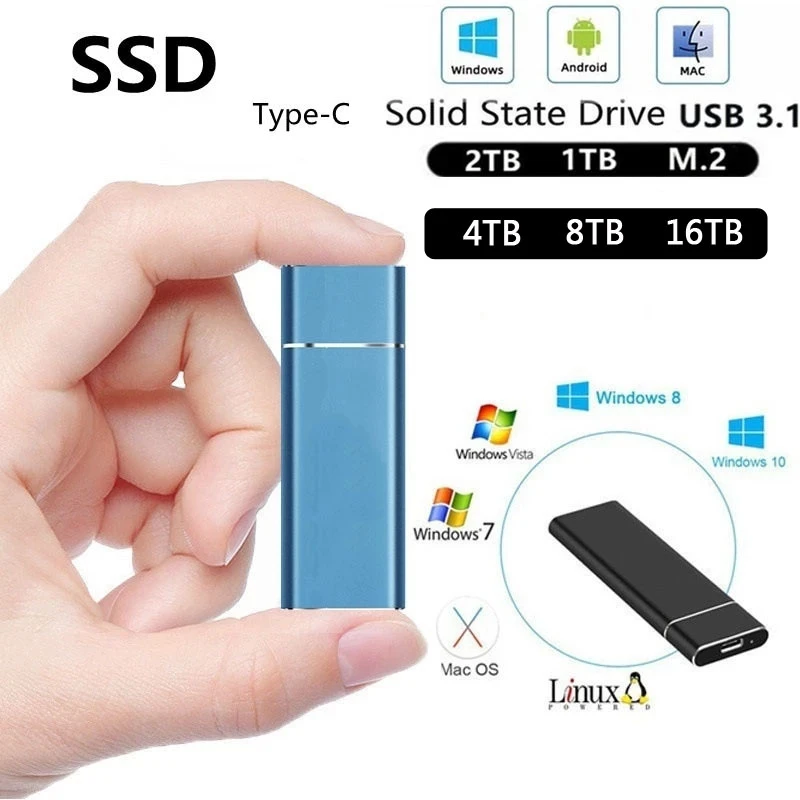 M.2 SSD External Hard Drive Portable Hard Drive HD Externo 1TB 2TB 4TB 8TB 16TB USB 3.1 Storage SSD Tire Cover