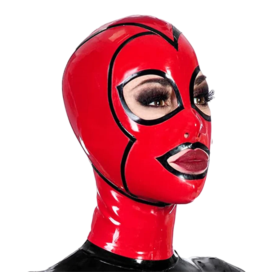 

Latex Hood Sexy Women Men Red and Black Rubber Mask Handmade Headpiece S-LM038