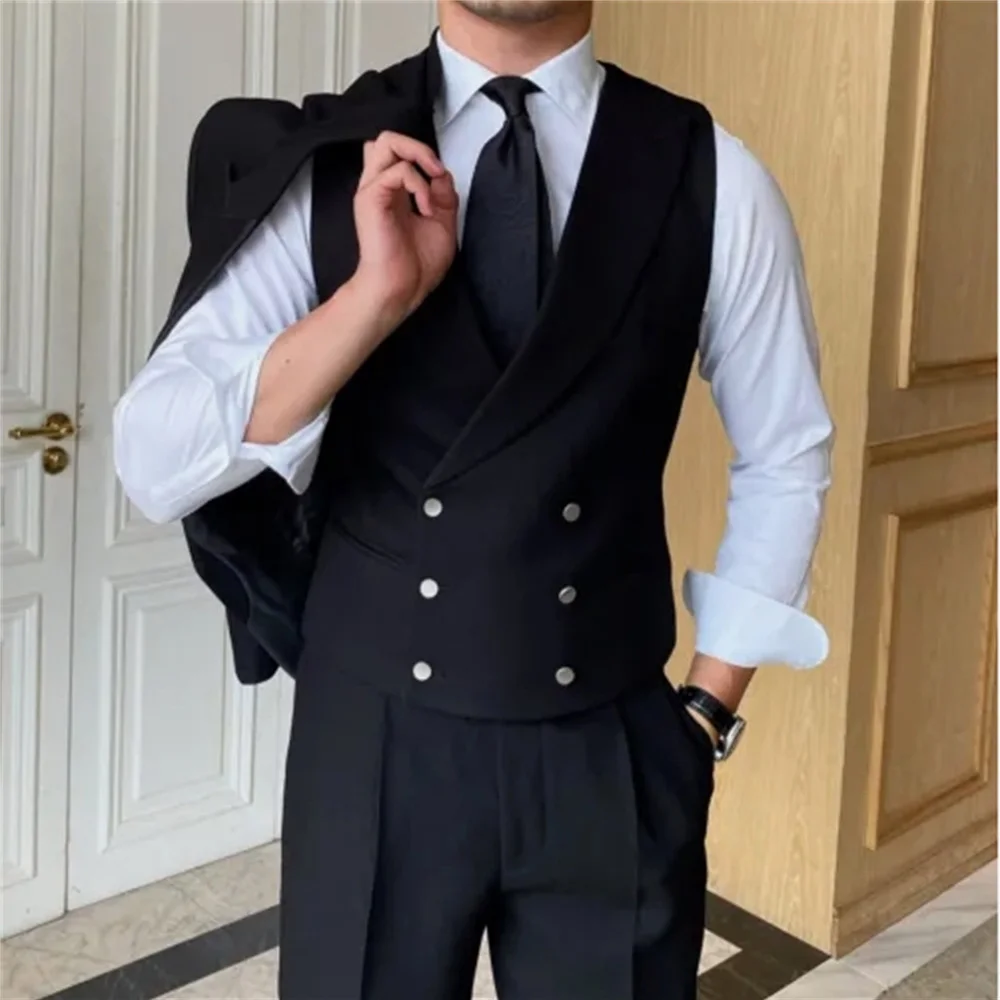 Fashion Men's Waistcoat Formal Dress Suit For Wedding Dress Tailor-made Slim Fit Double-Breasted Vest Colete Masculino 남자조끼