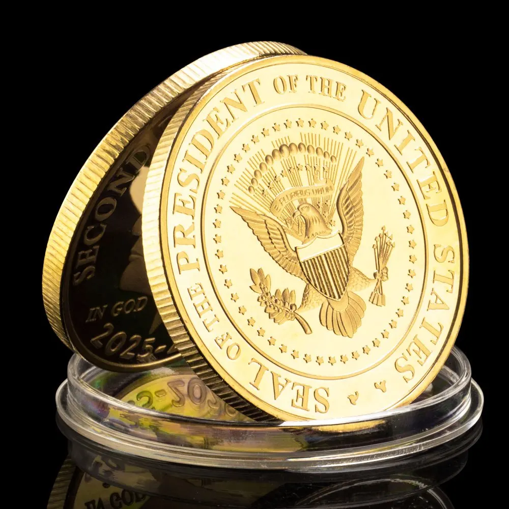 Commemorative Coin Donald Trump Gold Plated Included Case Second Presidential Term-2029