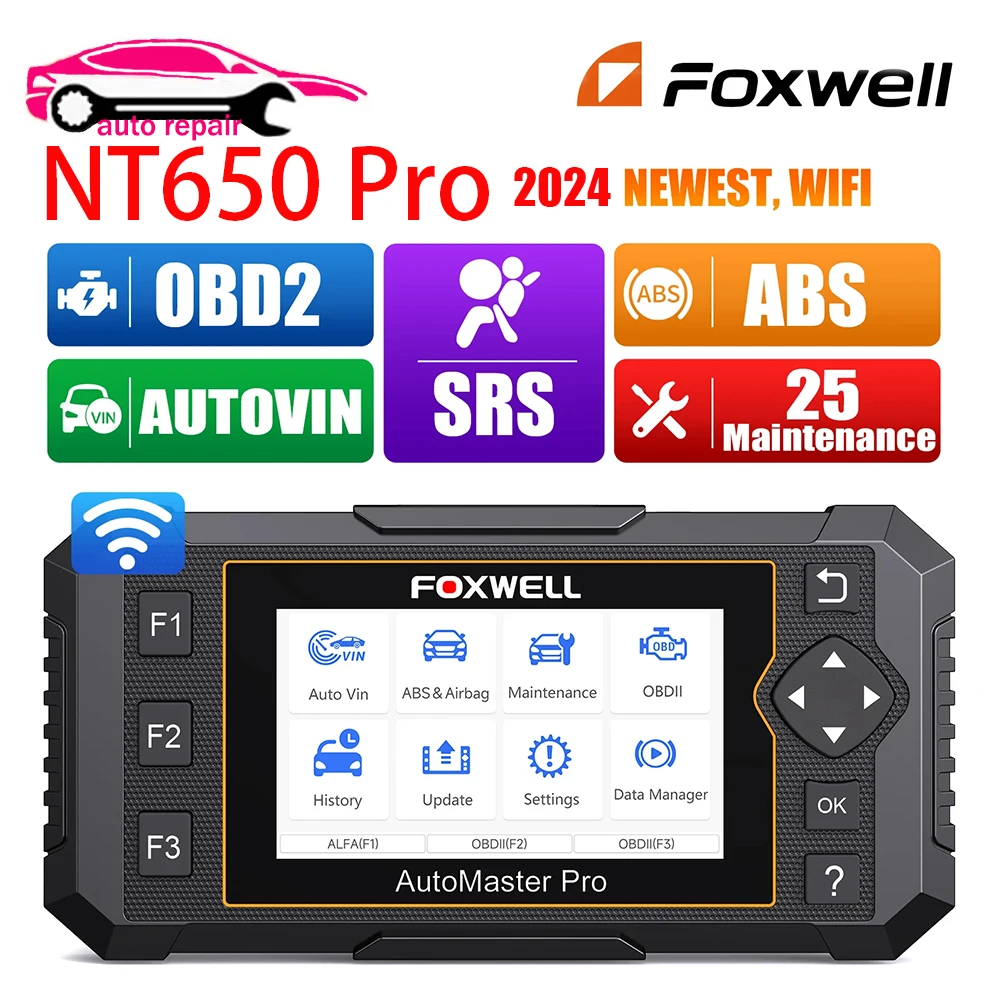 

Автомобильный сканер FOXWELL NT650 Pro NT650PRO OBD2, считыватель кодов ABS SRS, диагностический инструмент EPB, масло, флэш-система контроля давления, 25 + сброс бесплатного обновления