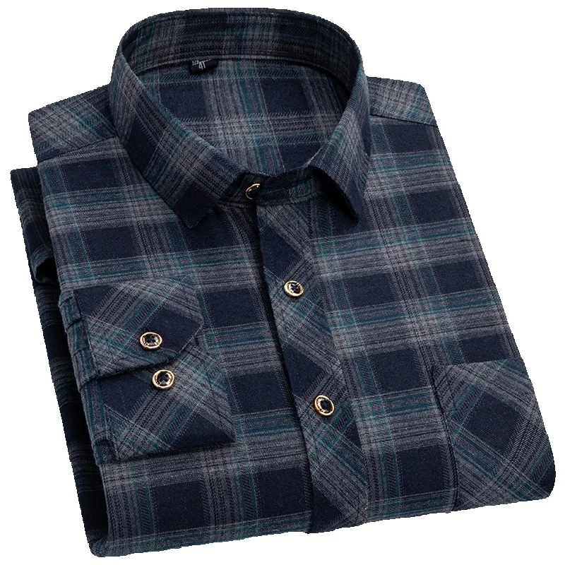 Camicia casual a quadri, senza stiratura, per uomo, primavera-autunno, manica lunga, per uomini di mezza età e giovani_voghion.com