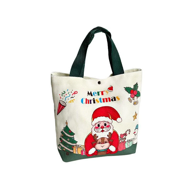 1 x Weihnachtsgeschenktüten mit Weihnachtsmann-Rentier- und Schneemann-Designs, langlebige Canvas-Tragetaschen, Party-Süßigkeitsbeutel, Geschenktüte, Großpackung – Detail 5