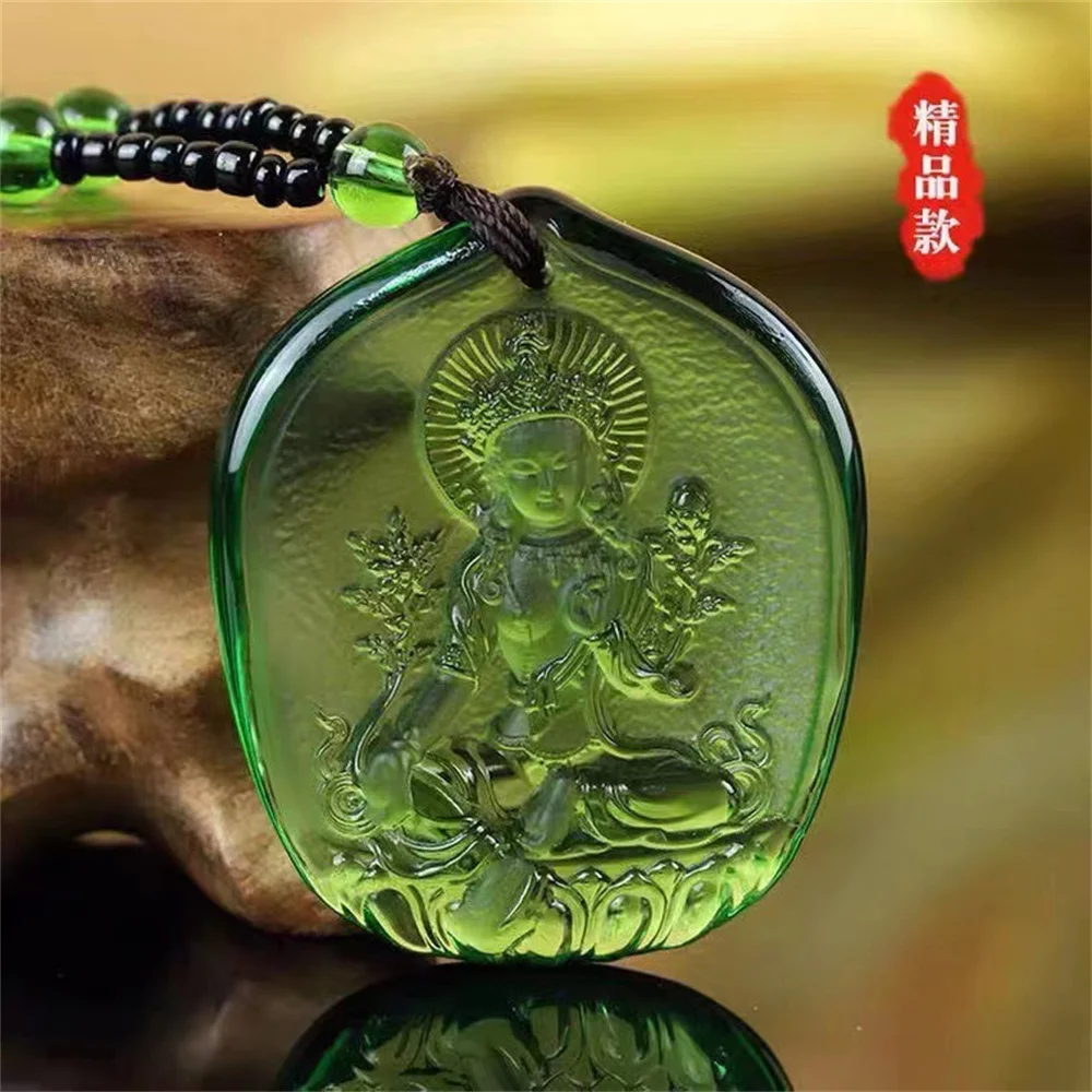 Ice Green Crystal Lotus Pendant by Tinkers - front view