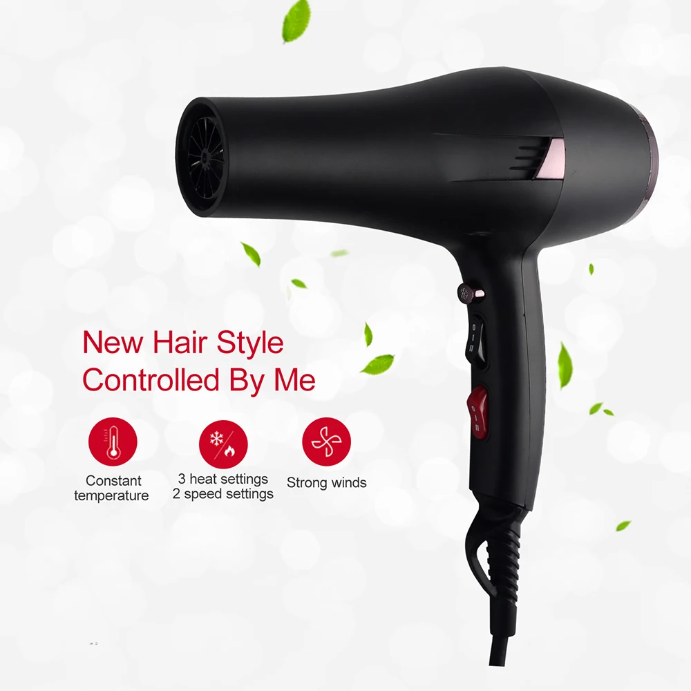 2400W Professional Hair Dryer Hot and Cold Wind Blower Powerful Blowdryer Compact Multifunction 2 Speed 3 Heating Collect Nozzle 4