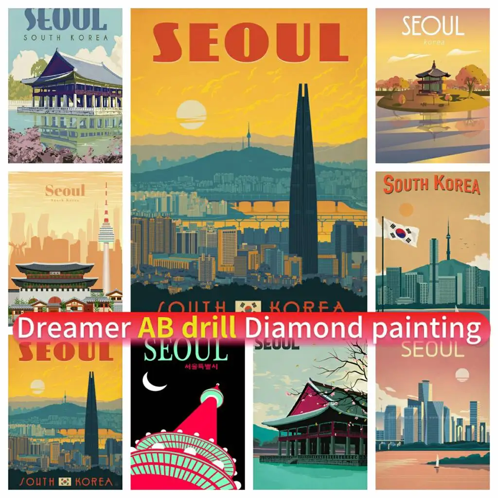 

Landscapes South Korea Seoul Mosaic Art DIY 5D AB Diamond Painting Full Drill Round Square Handmade Corss Stitch Kit Embroidery
