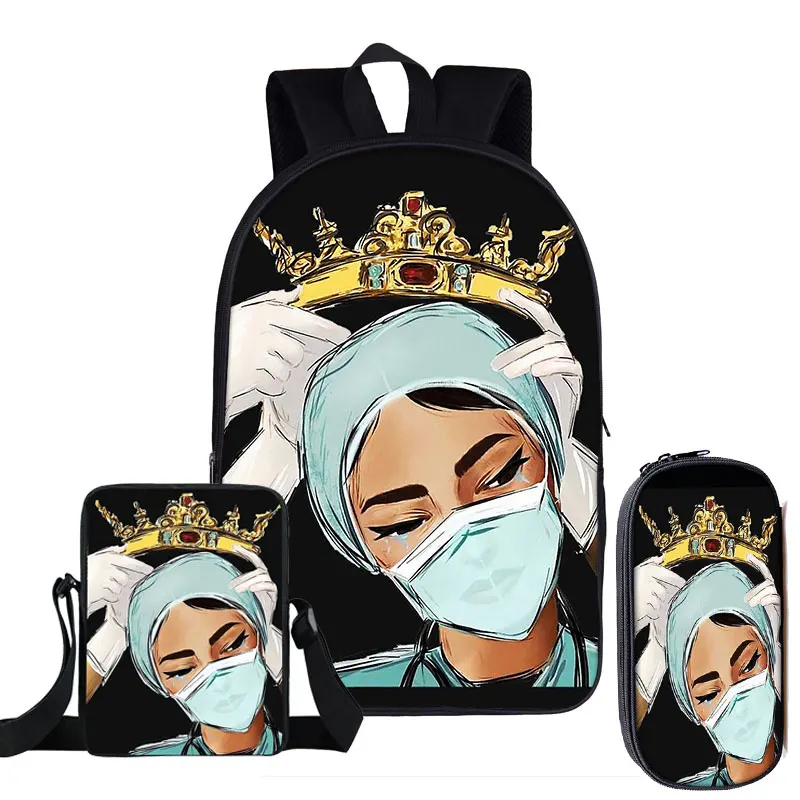 Classic Novelty Nurse Heart 3D Print 3pcs/Set pupil School Bags Laptop Daypack Backpack Inclined shoulder bag Pencil Case