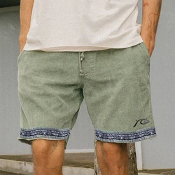 Casual Fashion Patchwork Corduroy Shorts Mens Spring Summer Fashion Drawstring Beach Short Pant Vacation Leisure Men Streetwear