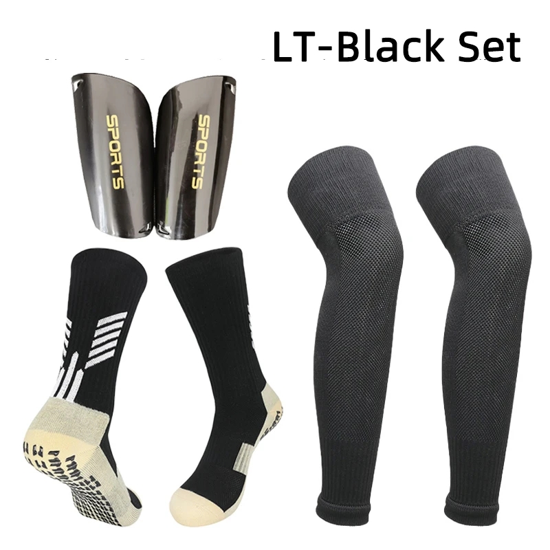 A Set Sports Equipment Anti Slip Soccer Socks Adult Kids Leg Cover Calf Sleeve Over Knee Football Shinguard Protective Gear