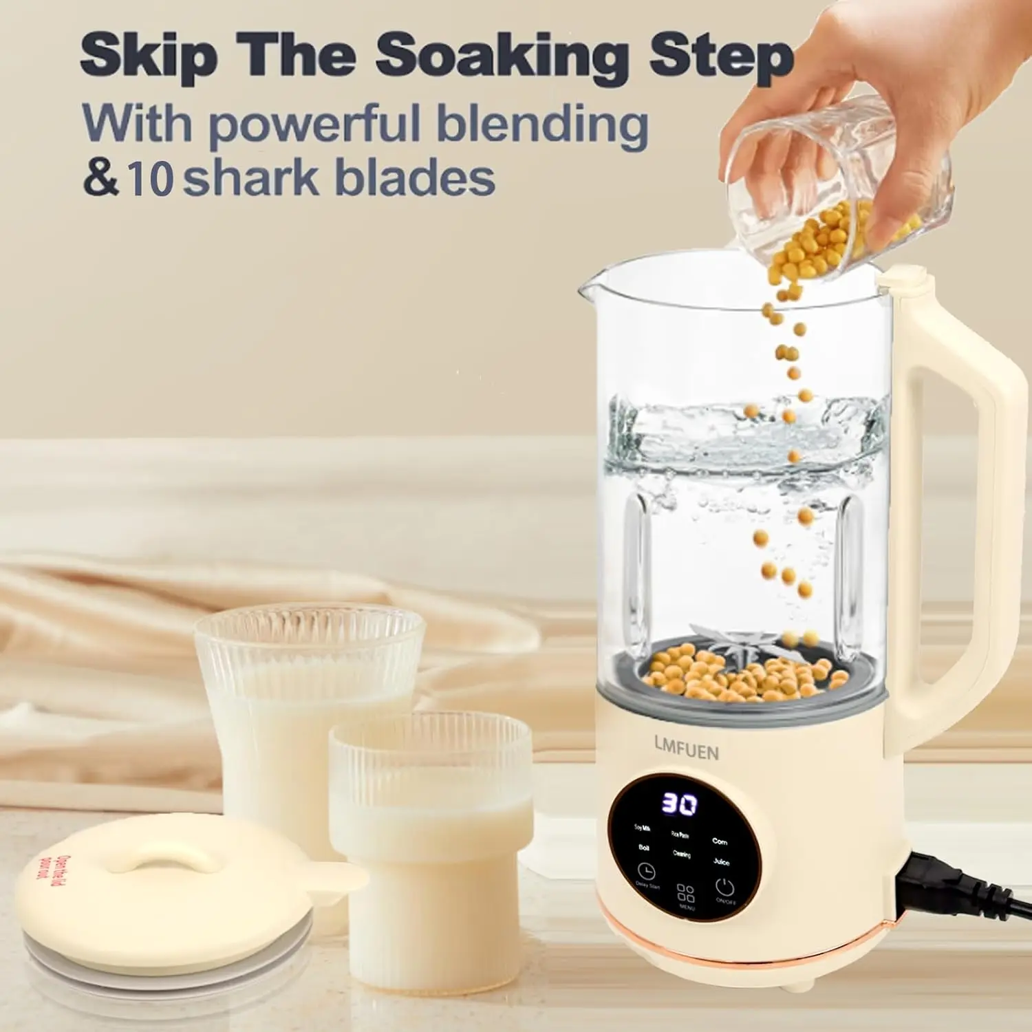 Automatic Nut Milk Maker, 40oz Cold & 27oz Hot Blender, Soy Milk, Juice, Baby Food, Ice Crushing, Delay Start, Keep Warm