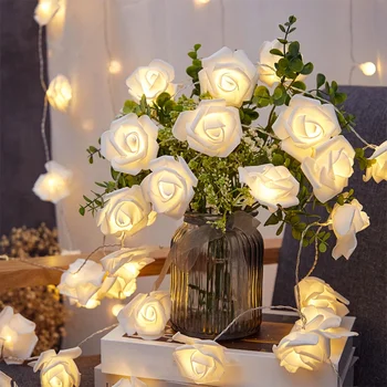 LED Rose Cherry Blossom String Light Battery Powered Artificial Garland Fairy Light For Wedding Mother Day Valentine's Day Decor