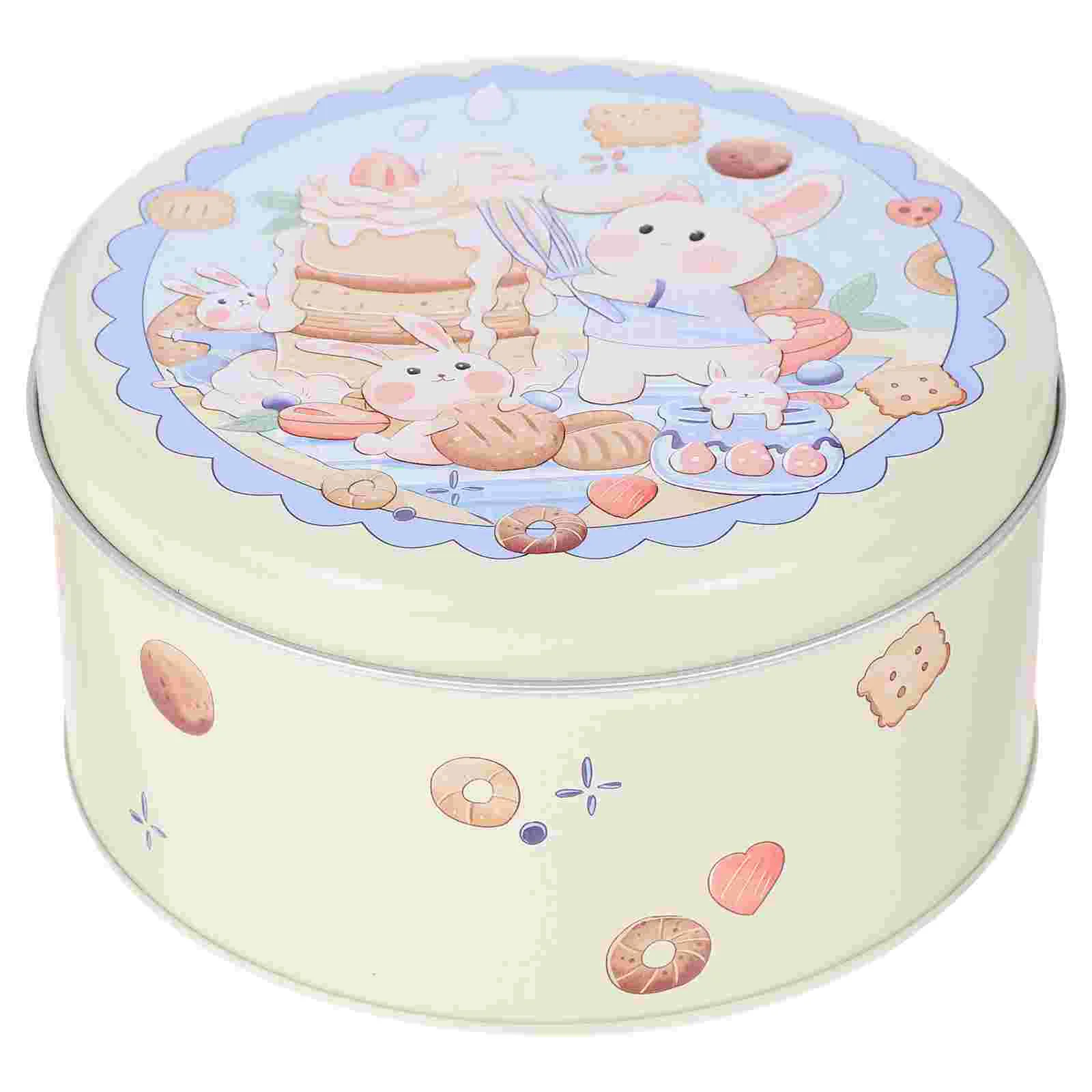 

Cookie Jar Christmas Candy Tin Simple Storage Case with Lid Tinplate Container Bunny