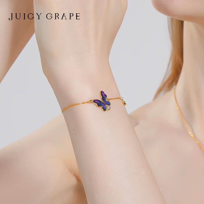 JUICY GRAPE Enamel Butterfly Bracelet Female Simple Fashion Light Luxury Temperament Jewelry For Girlfriends Holiday Gift