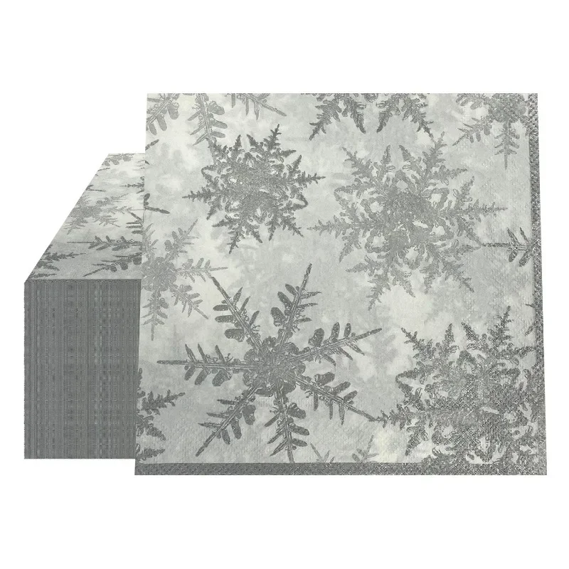 20pcs/Pac 2-Ply Christmas Series Party Decoration Paper Napkins Winter Snowflake Printed Paper Placemats Wine Glass Flower