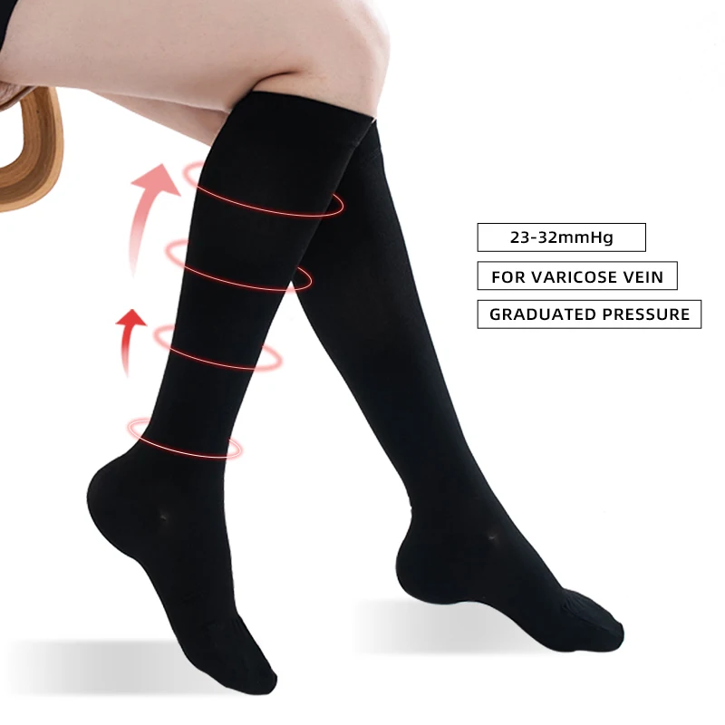 Legbeauty 23–32 mmHg medizinische Kompressions-Wadensocken, Unisex, Druck, Klasse 2, Krampfadern, kniehohe Strümpfe, geschlossener Zehenbereich, S-5XL