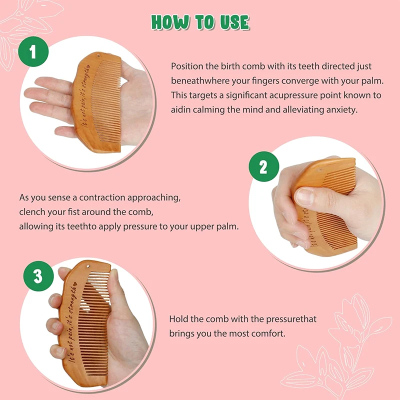 여성 분만 필수품, 나무로 만든 분만 빗 임신 필수품, 3/2/1개입 출산 빗 & 마사지 롤러 볼 키트