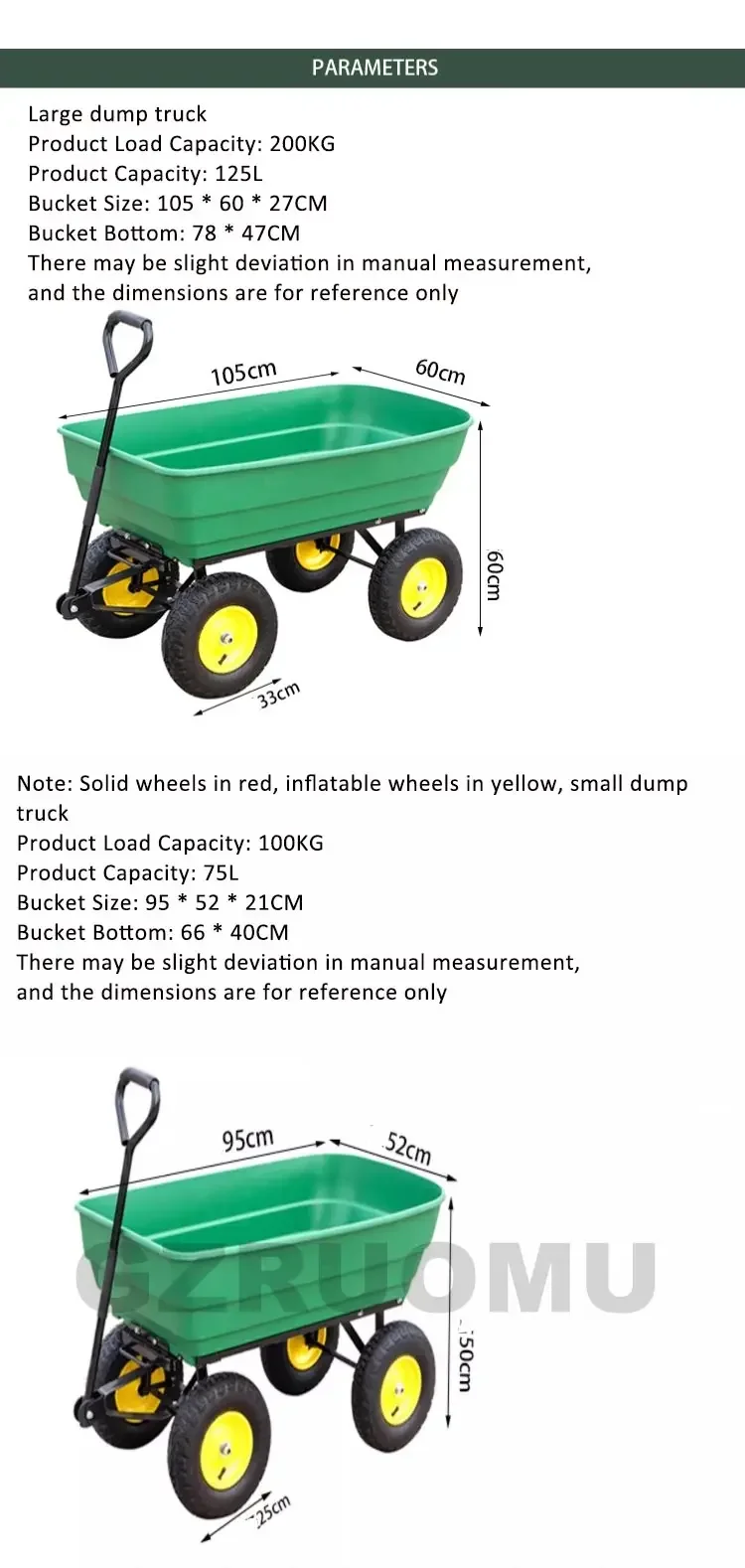 75kg Capacity Garden Cart Heavy Duty Utility Lawn Yard Dump Cart Wagon Carrier w