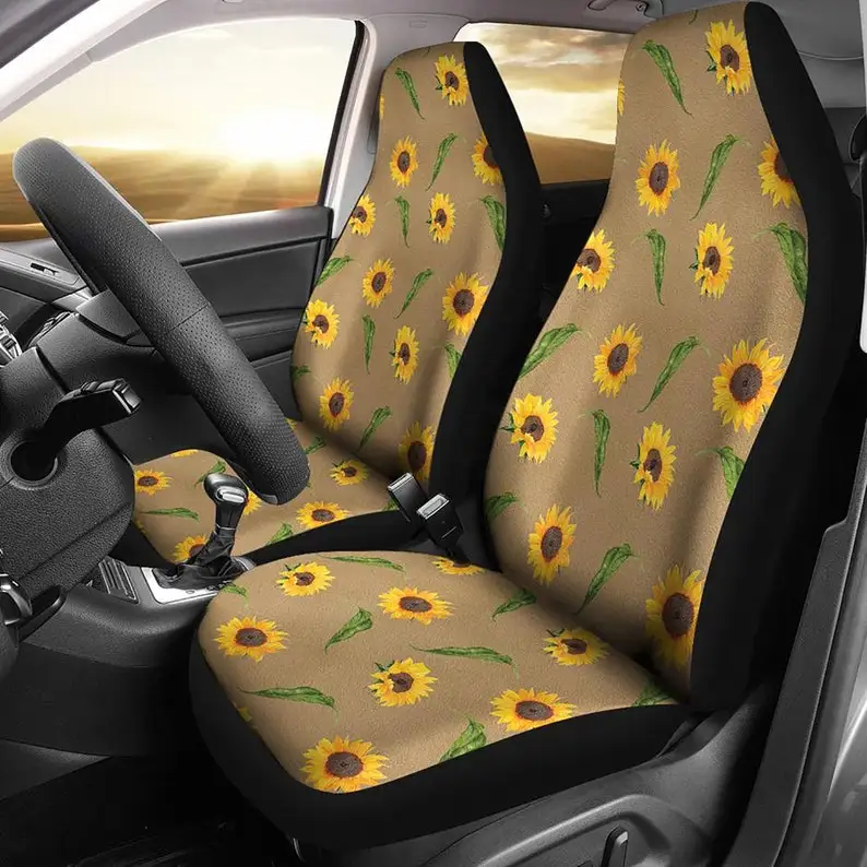 

Rustic Sunflowers on Brown Faux Suede Style Background Car Seat Covers Farmhouse, Country, Boho Seat Protectors Universal Fit Fo