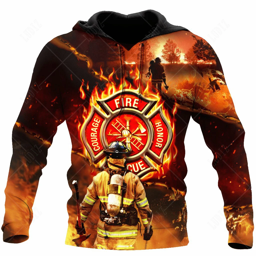Sudadera con capucha de bombero para hombre, sudadera con estampado 3D, sudadera con capucha de diseñador de manga larga de otoño para hombre