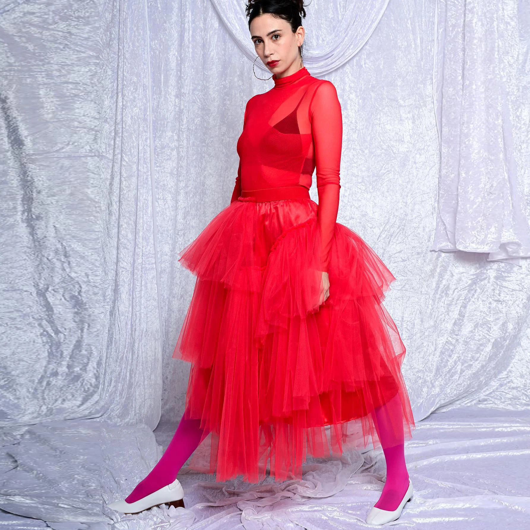 

Newest Asymmetrical Red Tiered Tulle Women Skirts Ankle Length Female Maxi Skirt Bridal Bridesmaid Tutu Tulle Skirt