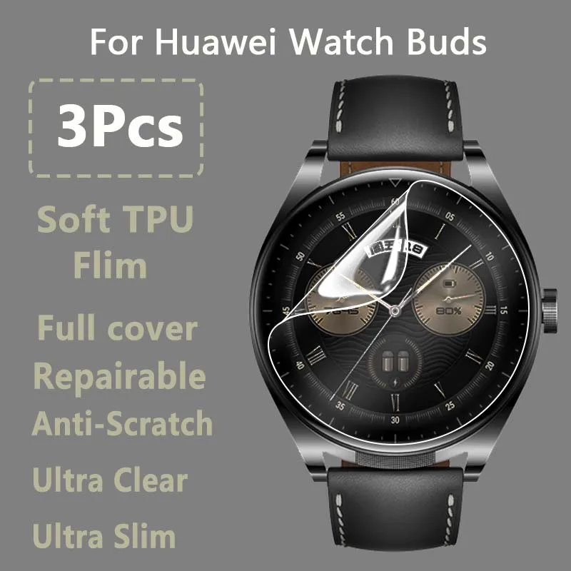 3Pcs For Huawei Watch Buds SmartWatch HD Clear Ultra Slim Soft Hydrogel Repairable Film Screen Protector-Not Tempered Glass