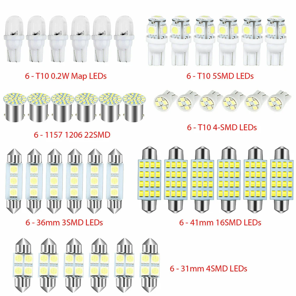 Car Interior White LED Light Mini Bulbs Kit 6000K Canbus Combo Map Trunk Dome Footwell Lamp License Plate Lights Bulbs led car lights,led lights,led bulbs,car interior lights
