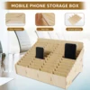 12/48-Grid Mobile Phone Storage Box Wood Multifunctional Phone Holder Desktop Organizer for Office Classroom Phone Management 6