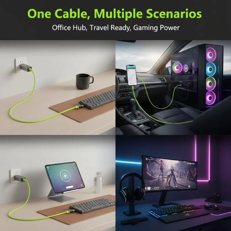 240W 타입-C to 타입-C 1.5m USB 충전 케이블 고속 충전 실시간 전력 표시 기능 (여행, 사무실, 학생용)