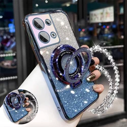 Glitter Crystal Bracelet Phone Holder Case with Bracket Cover for Galaxy Note20 (Blue)
