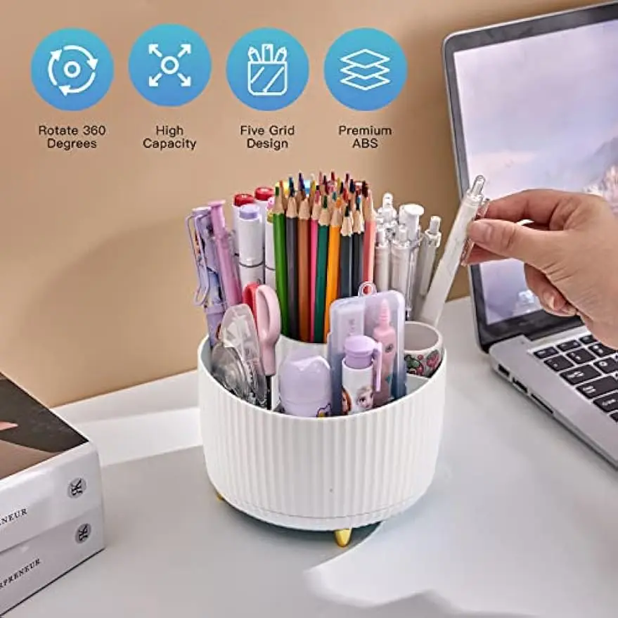 Storage Box Self Adhesive Storage Box Desk Organizer Storage Organizer Office desk storage box pen holder painting brush makeup storage box 360 &deg; rotating office school multifunctional