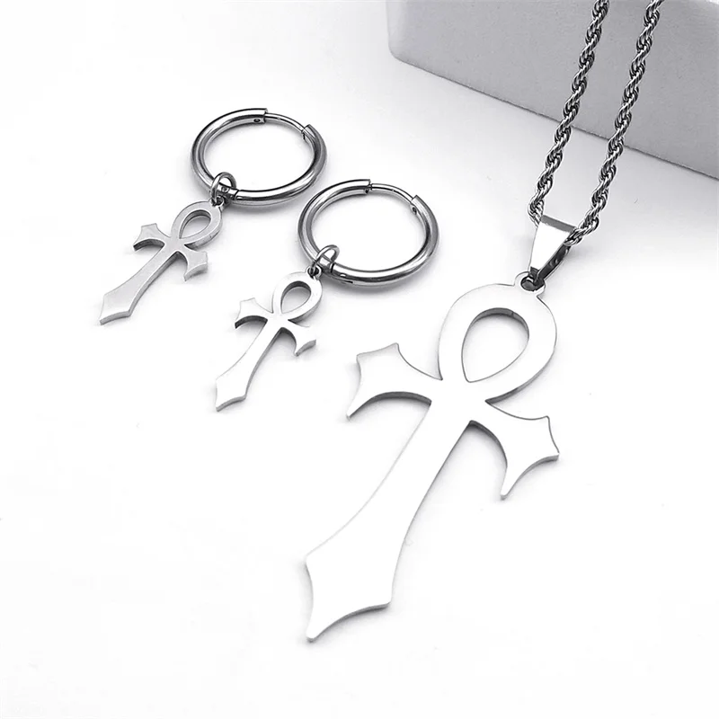 Edelstahl-Schmuckset, Kreuz, Ankh, Schlüssel des Lebens, ägyptische Halskette, Armband, Ring, Ohrring, Ägypten, Hieroglyphen, Crux, Ansata, Geschenke – Detail 13
