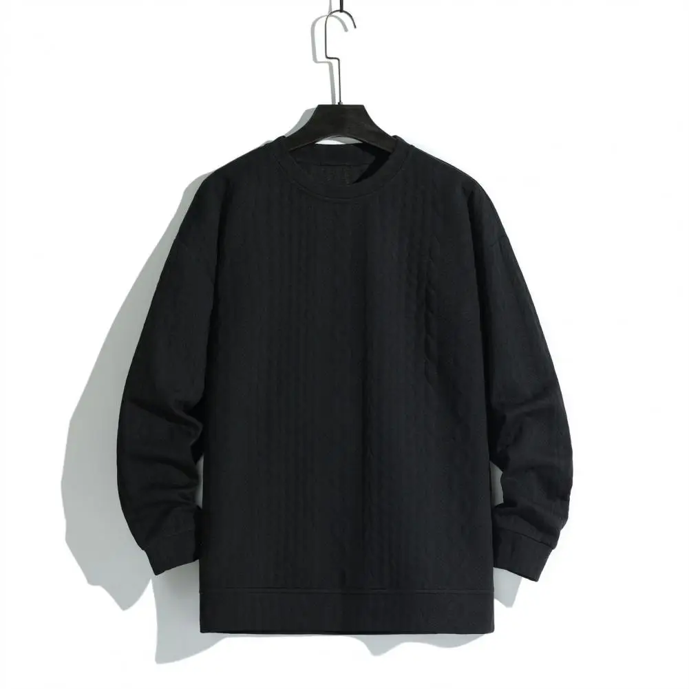 

Round Neck Men Sweatshirt Cold Weather Sweatshirt Cozy Men's Knitted Sweater Soft Loose-fit Pullover with Applique for Fall