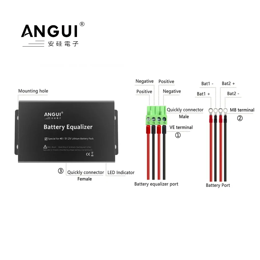 ANGUI BM402S 48V 96V Battery Active Equalizer 2S LED Display 2 X 48V Lead Acid Gel Batteries Series Balancer 2S Active NCM