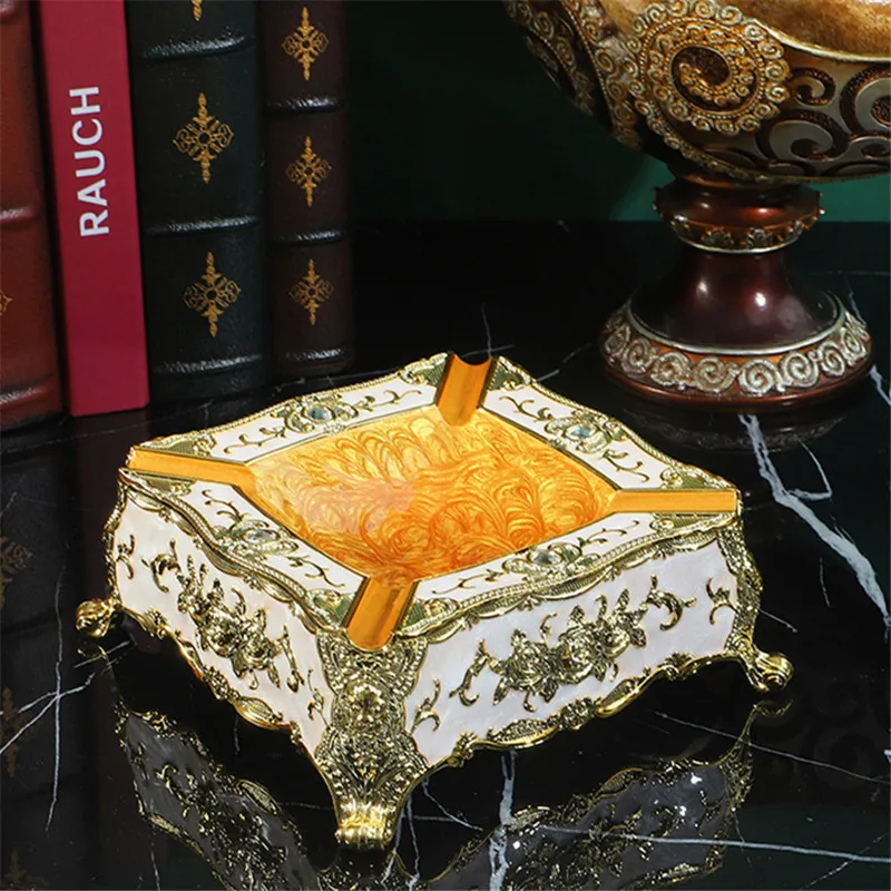 European style square three-dimensional relief ashtray household ashtray for living room office desktop