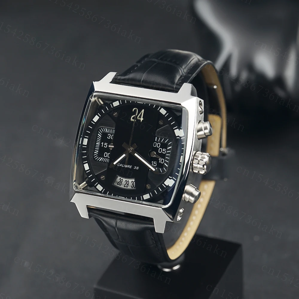 2022Fashion New Men's Color Bar Square Dial Sapphire Mirror Stainless Steel Leather Strap Sports Leisure Waterproof Quartz Watch