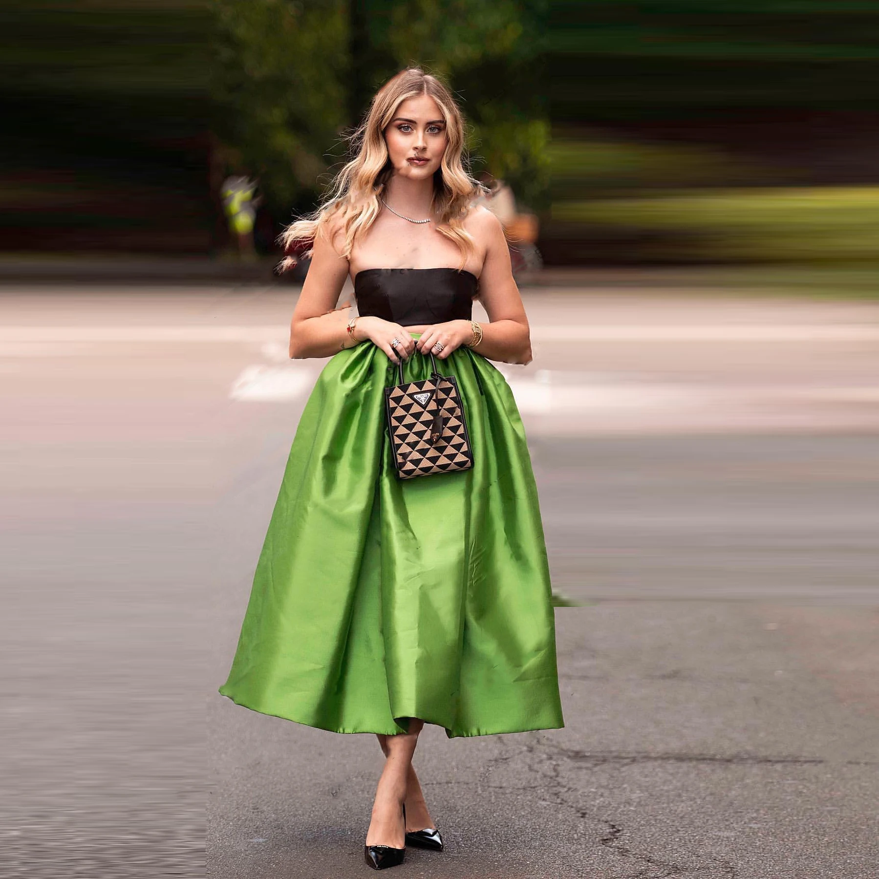 

Summer Grass Green Skirts Women Ankle Length jupe femme Adult Skirt Party Wear Female Skirt Pleated