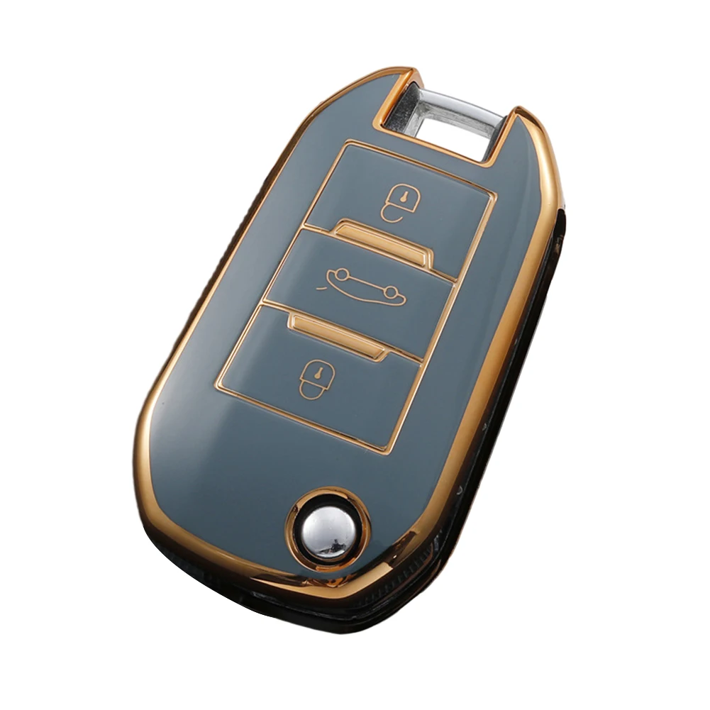 

Golden Edge TPU Car Remote Key Case Cover Shell for 208 107 206 306 307 308 2008 3008 4008 Dustproof Waterproof