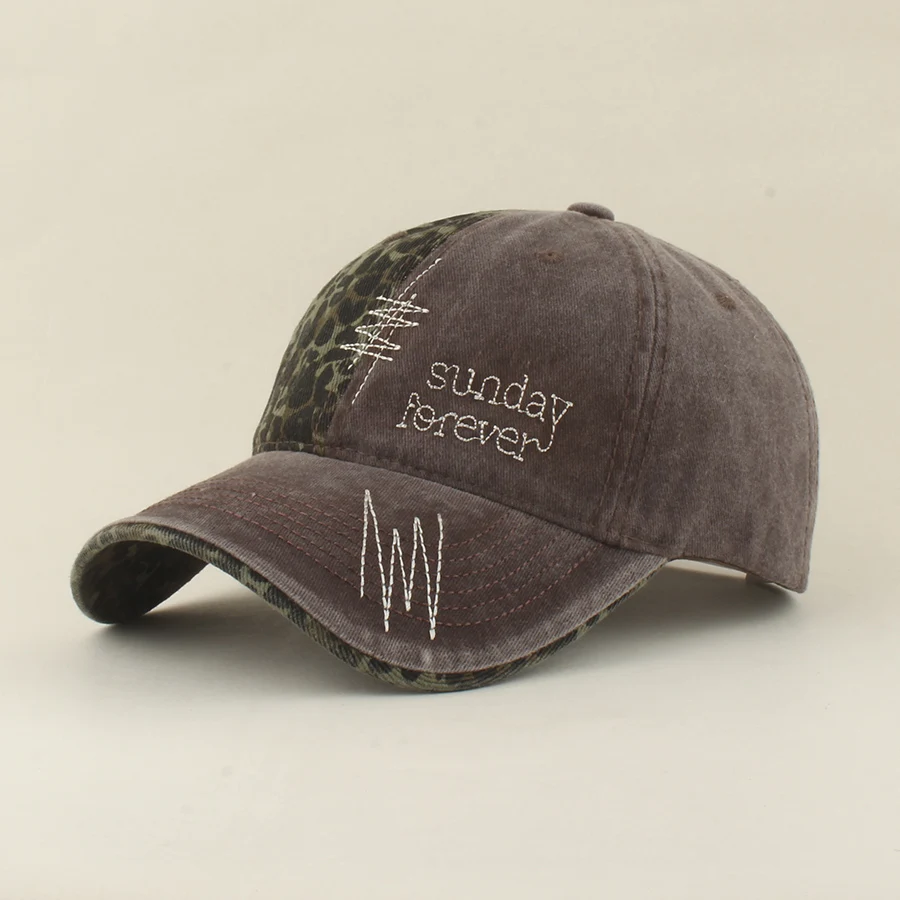 Neue Sommer-Mode Leoparden-Patchwork Baseballkappe Verstellbare Damen-Buchstabenmütze Gewaschene Baumwoll-Sonnenkappe Herren Casual Outdoor Snapback Hut – Detail 9