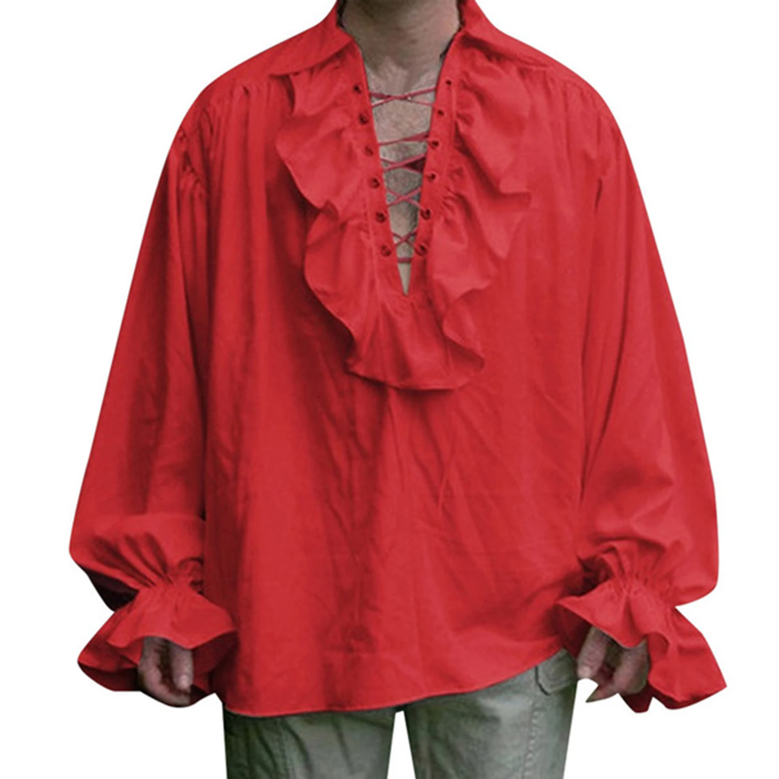 Mens Renaissance Costume Ruffled Long 