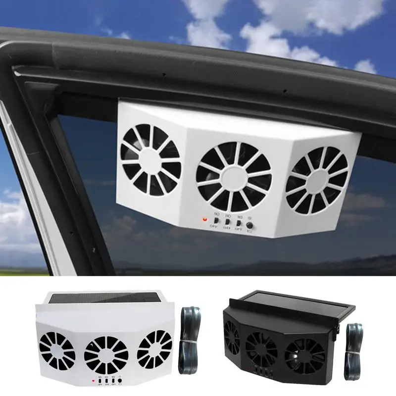 

Solar Powered Car Cooler Window Radiator Exhaust Fan Car Window Vent Fan Quiet 3 Outlet Solar Exhaust Fan with 1600mAh Battery