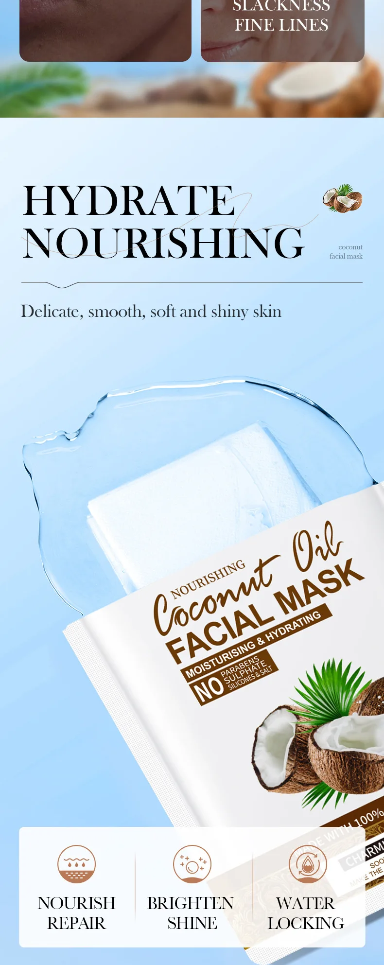 5pcs SADOER Coconut Face Mask Anti Wrinkle skincare Moisturizing Firming Hydrating Nourishing Facial Masks Skin Care