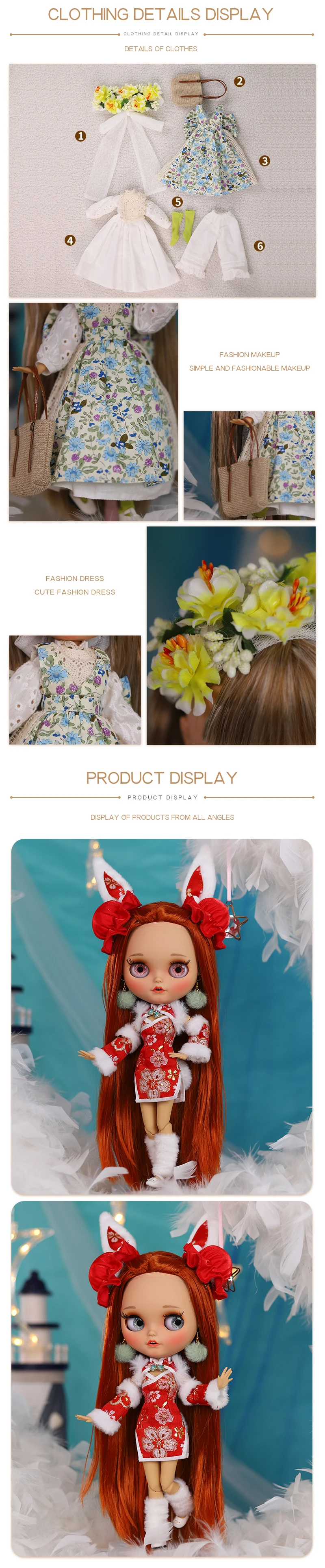 ICY DBS Blyth Doll Clothes 1/6 bjd Rabbit New Year Suit Pastoral Style Bag Set Licca Azone Body sd