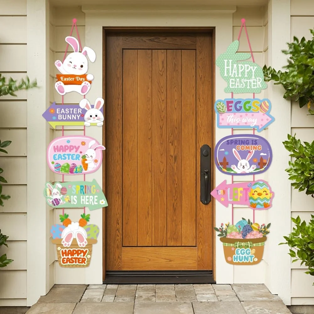 10-piece Easter Pendant Direction Paper Signs Decorative Props, Cute Rabbit Radish Lawn Pendant Party Decorations.