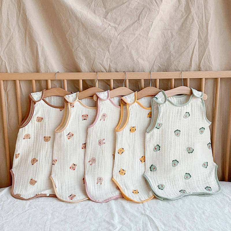 

Baby Sleeping Bag Sleeveless Vest Newborn Child Anti-kick Quilt Summer Thin Double-layer Cotton Yarn Pure Cotton Gauze