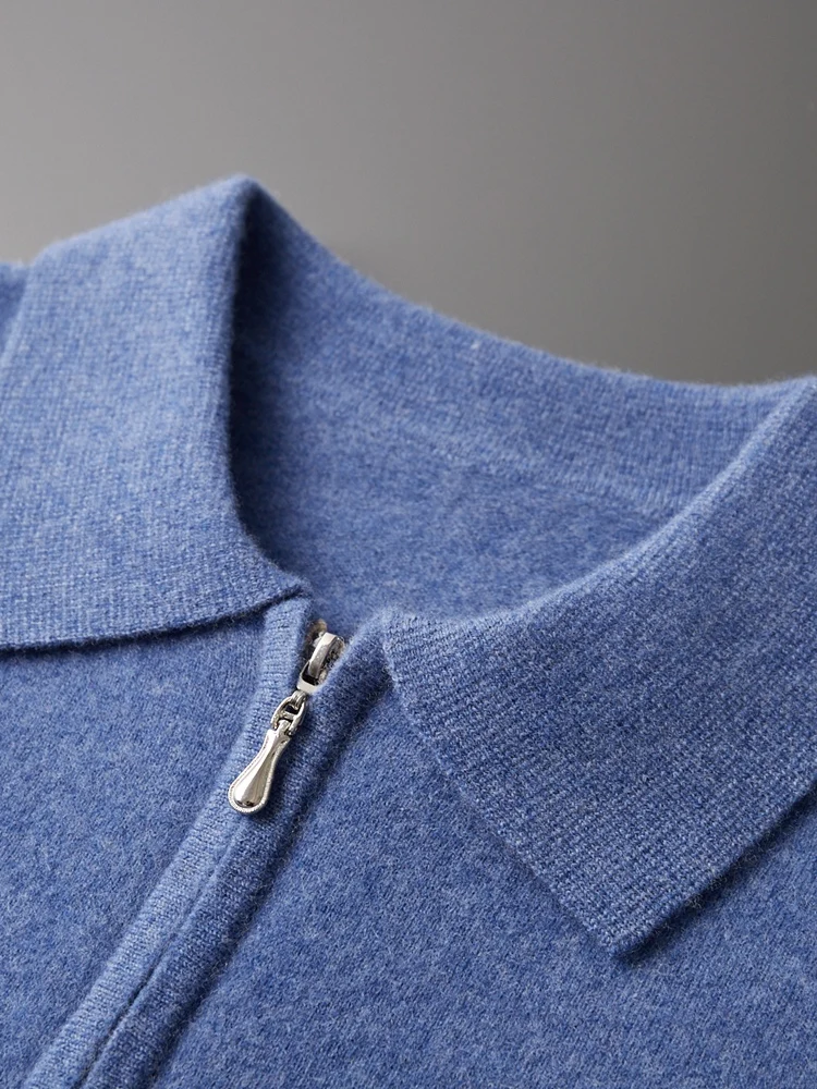 New Men's 100% Wool Sweater Long Sleeve Cashmere Pullover Autumn Winter Polo Collar Soft Knitwear Smart Casual Jumpers Top Cloth 4