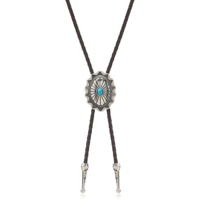 

Alloy Turquoise Buckle Decor Bolo Tie for Men Women Bridegroom Wedding Necklace Drop Shipping