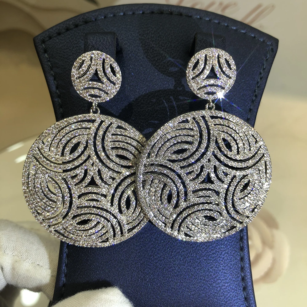 Siscathy Luxury Cubic Zirconia Hollow Disc Pendant Drop Earrings For Women Fashion Show Celebration Party Jewelry Brincos Female